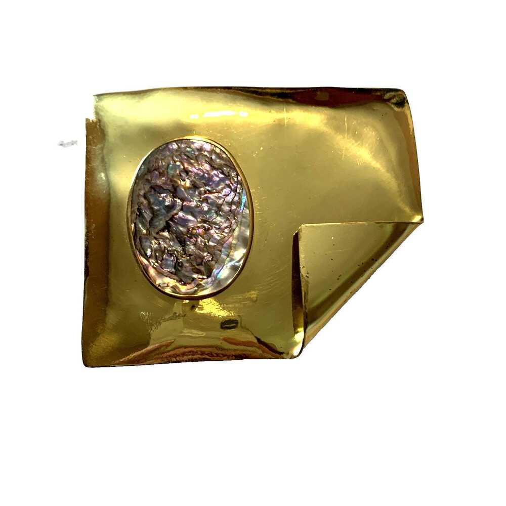 Vintage Gold Tone Abalone Scarf Slide Belt Buckle – Modernist Geometric 80s Chic